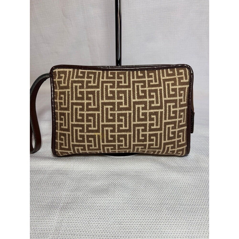 Vintage Pierre Balmain  Brown Canvas Monogram Clutch Bag